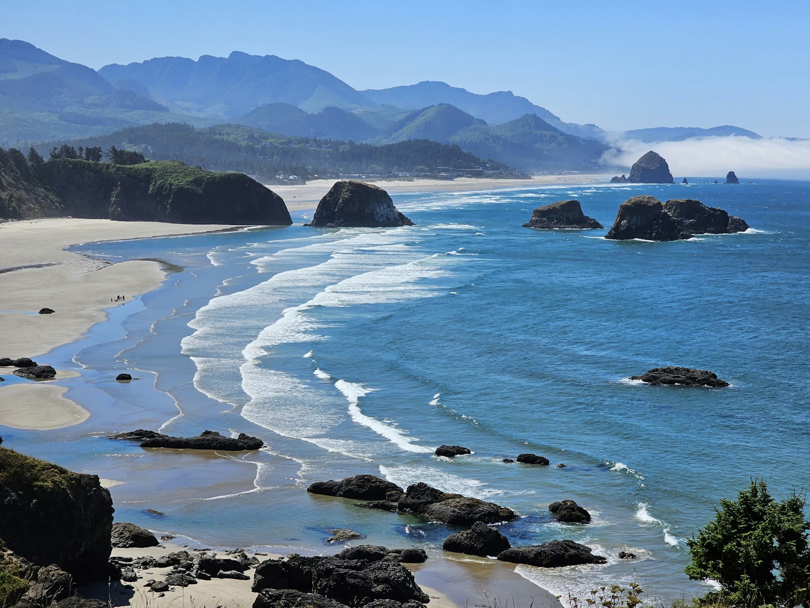 Pacific waves meet a rugged Oregon shoreline and offshore sea stacks